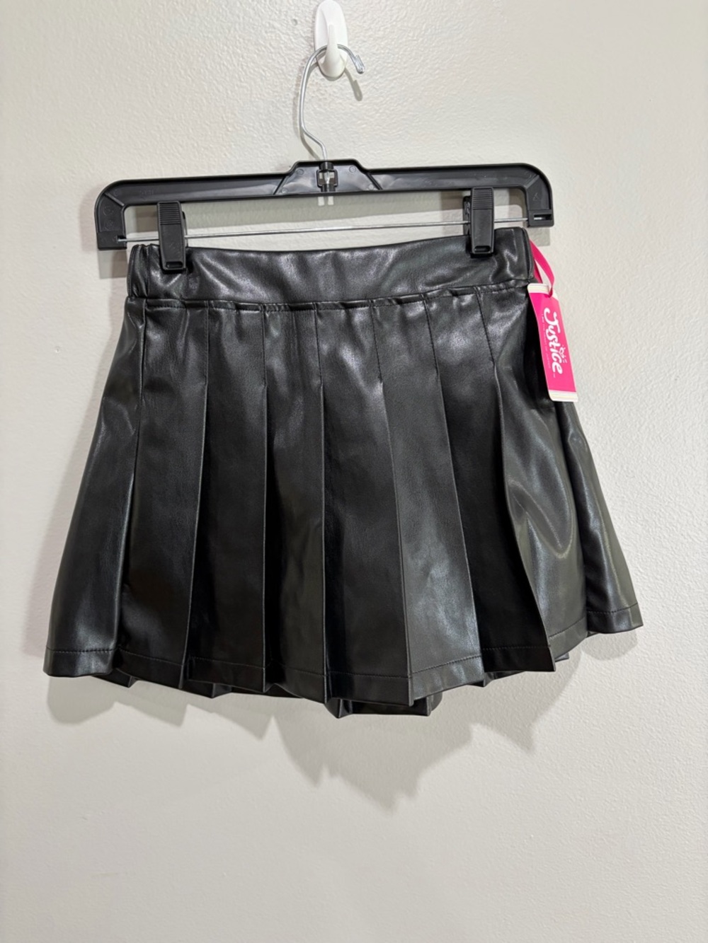 Justice Black Pleated Faux Leather Mini Skirt